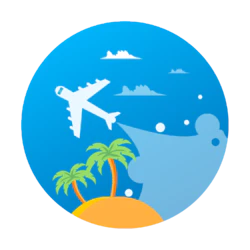 卡通蓝色飞机旅游椰树海边装饰元素