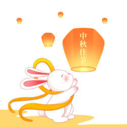 中秋节玉兔放孔明灯场景装饰元素