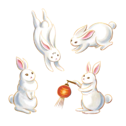 中秋节手绘卡通可爱玉兔打灯笼装饰元素