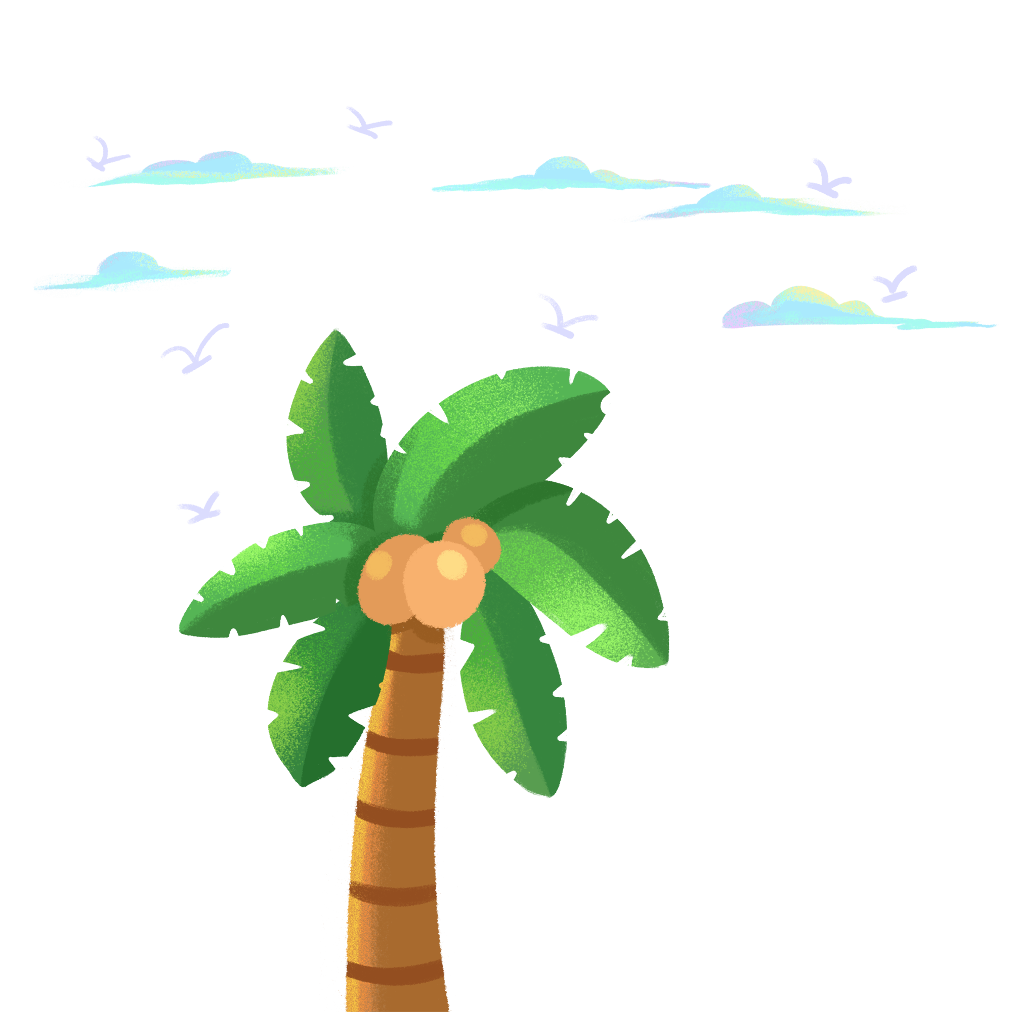 小清新椰子树蓝天白云海鸥装饰元素