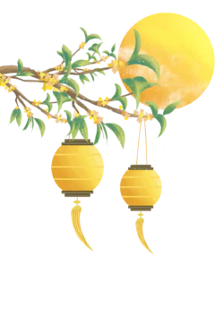 中秋节国潮手绘桂花灯笼月亮树枝装饰元素