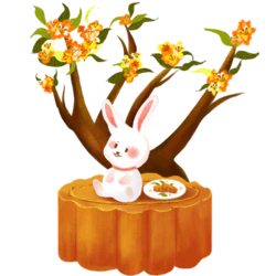 中秋兔子赏月吃月饼桂花树装饰元素