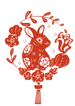 红色中国风兔子窗花剪纸卡通元素