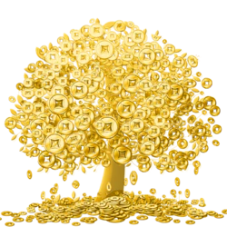 黄金挂满铜钱发财树装饰元素