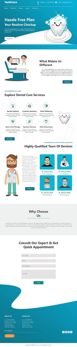 蓝色卡通版牙科保护医疗机构网站模板