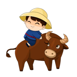 清明节牧童骑牛儿可爱卡通插画素材