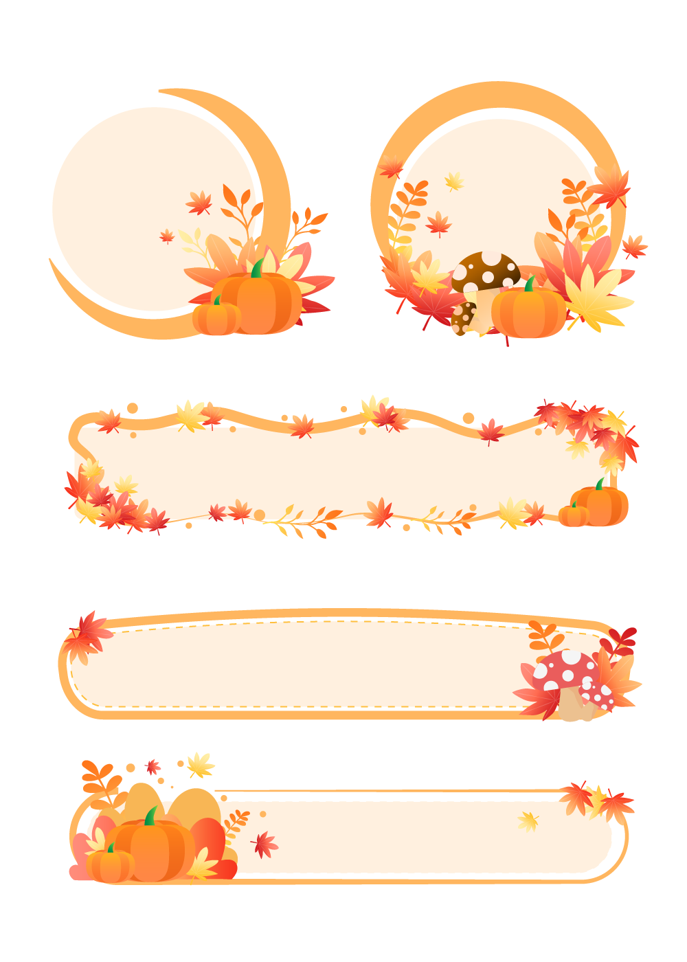 秋季枫叶南瓜装饰标题标签边框矢量元素