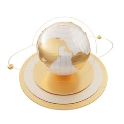 带托盘的3D立体金色地球仪互联网星球PNG免抠元素