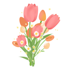 一束郁金香卡通手绘粉色花朵装饰素材