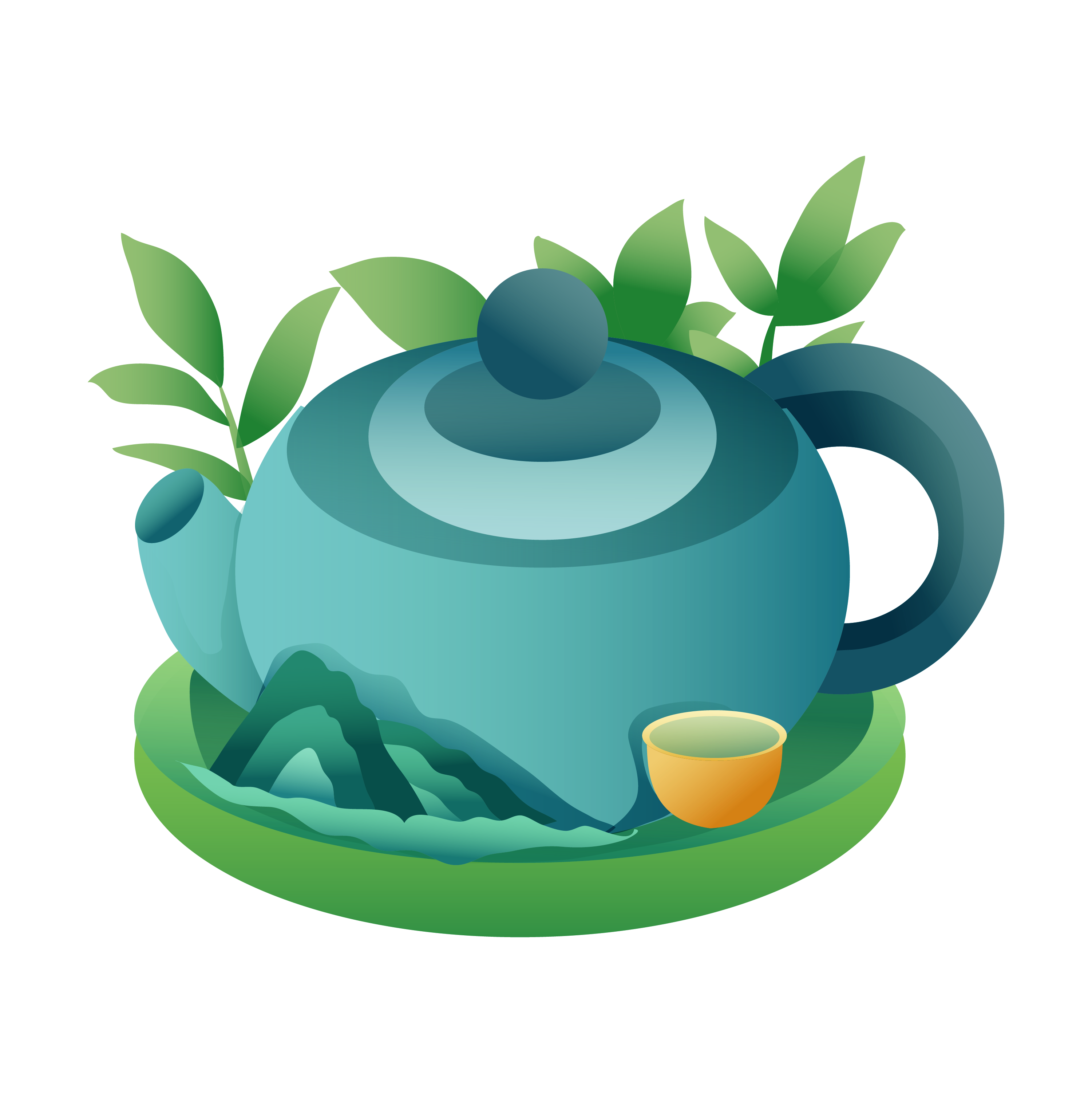 卡通手绘茶壶茶杯茶叶矢量素材免费下载