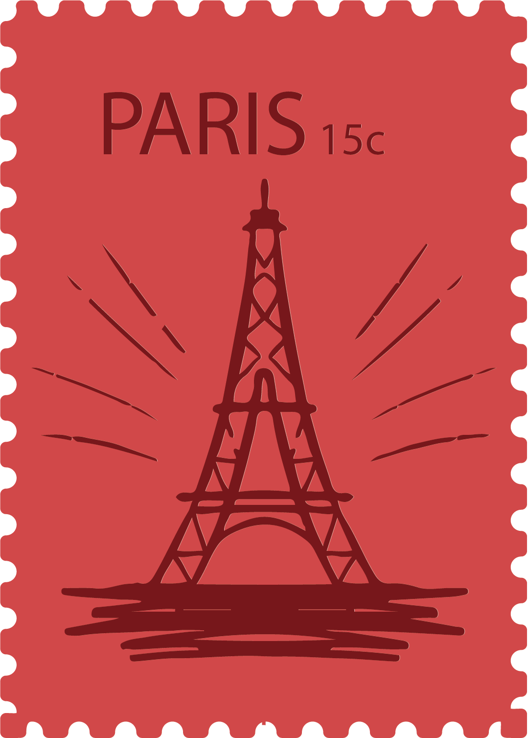 红色锯齿边缘巴黎观光邮票矢量元素