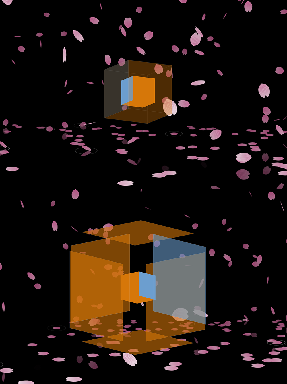 飘落的桃花旋转的3D盒子动画特效
